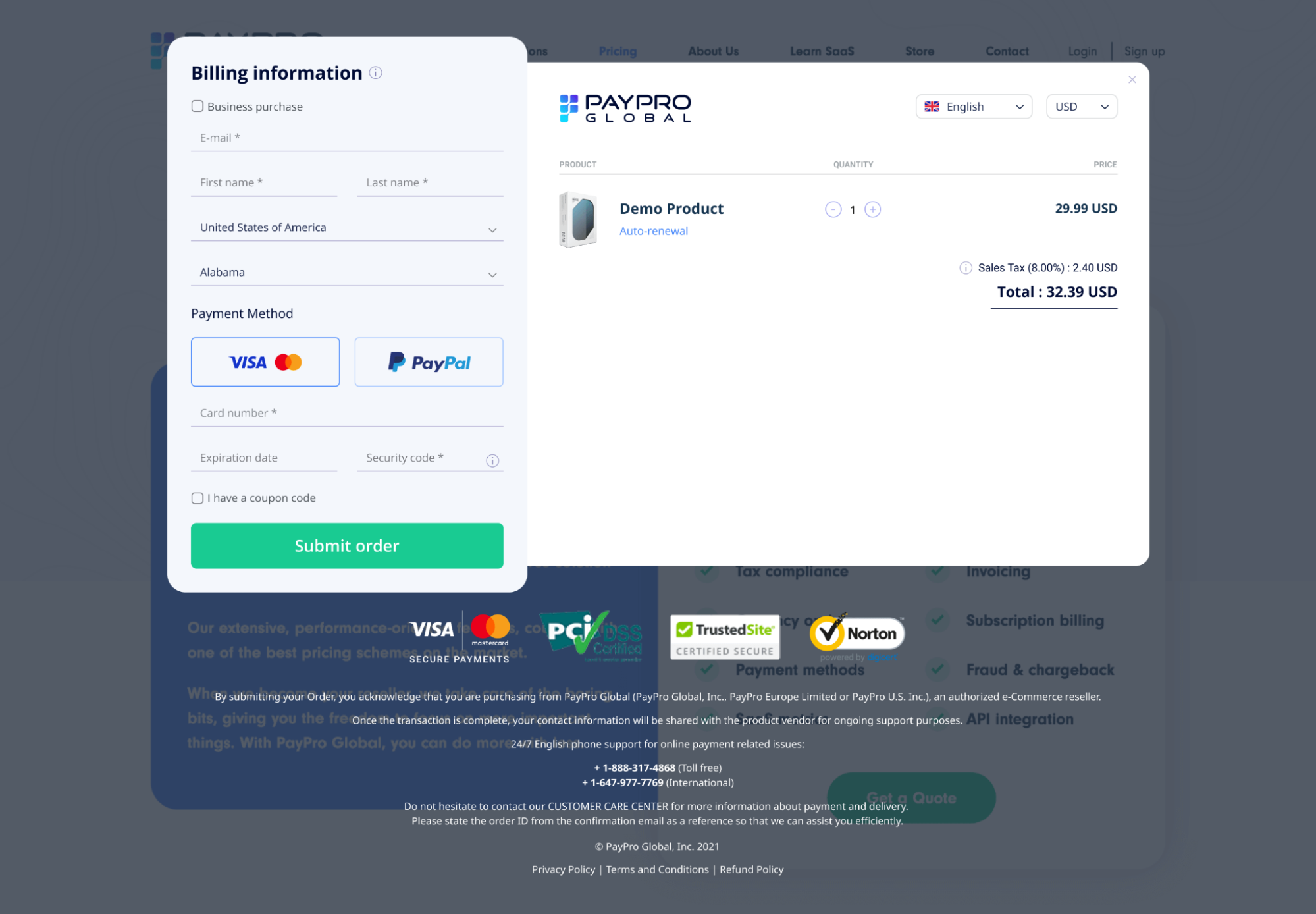 Seamless checkout with different payment methods